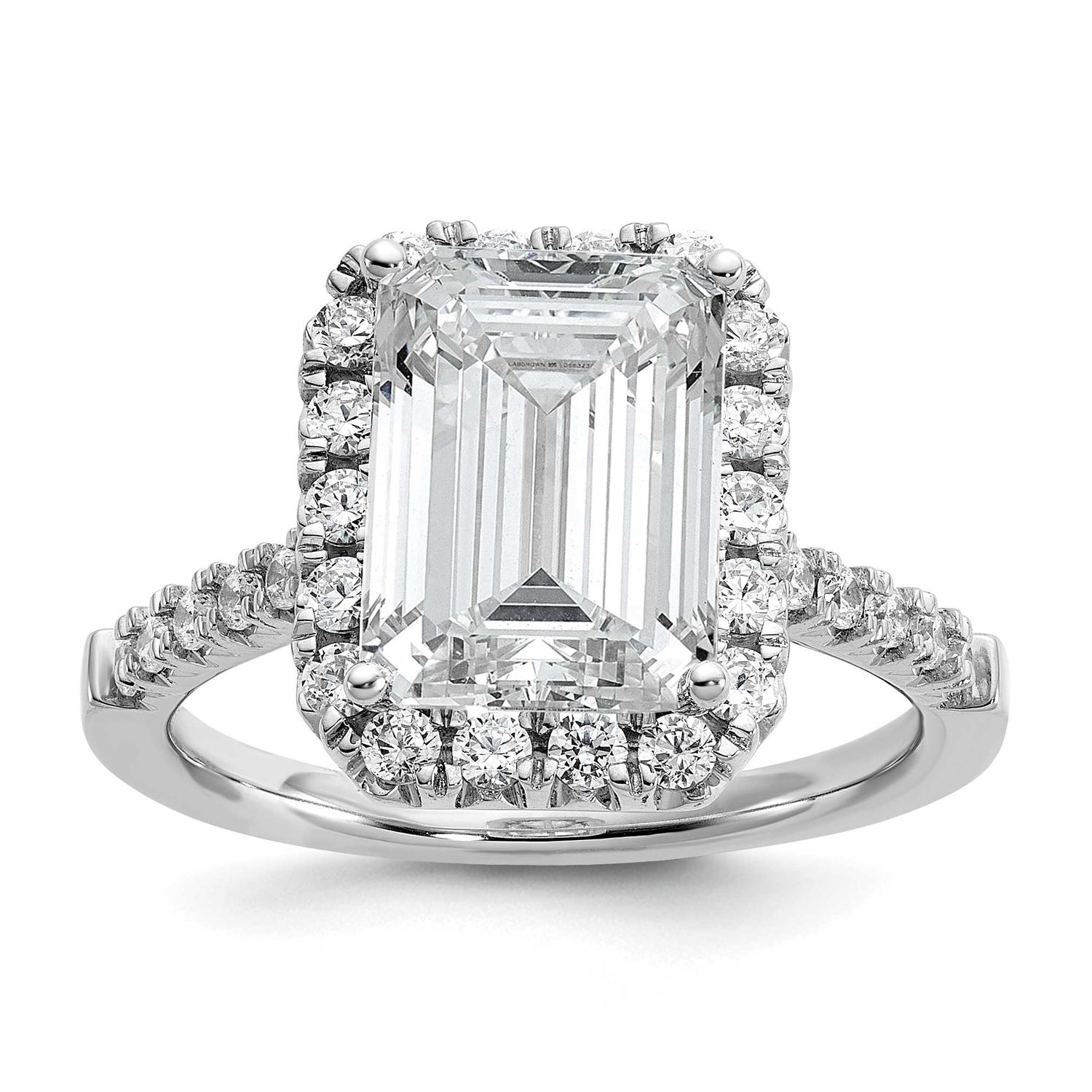 Lab Grown VS/SI FGH Diamond Emerald Halo Semi-mount Engagement Ring 14k White Gold, RM2062E-250-7WL