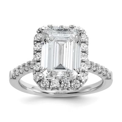 Lab Grown VS/SI FGH Diamond Emerald Halo Semi-mount Engagement Ring 14k White Gold, RM2062E-250-7WL