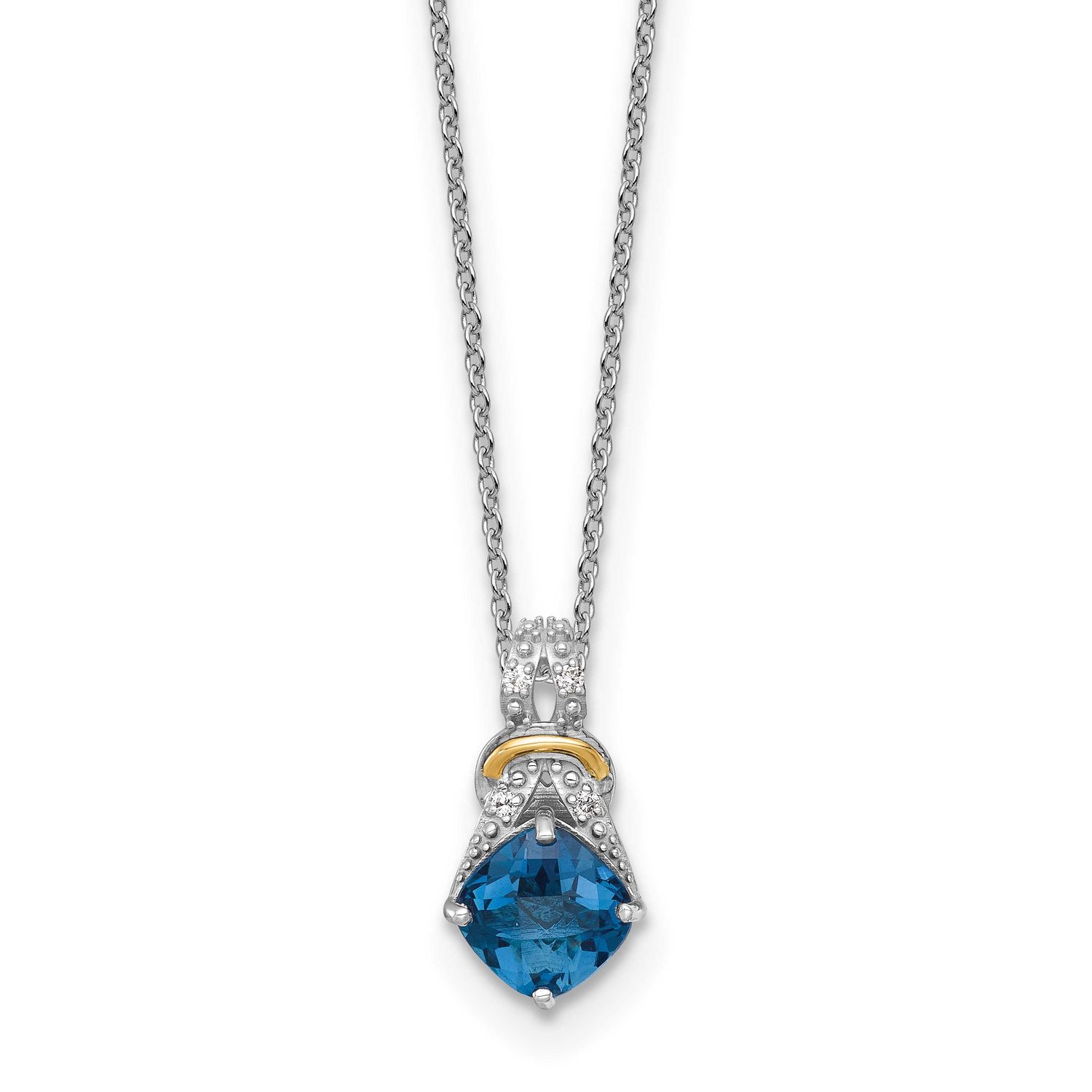 Shey Couture with 14k Accent Checker Cushion London Blue Topaz .04ct. Diamond 18 inch 2 inch Extens