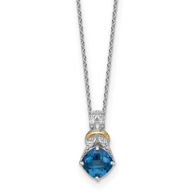 Shey Couture with 14k Accent Checker Cushion London Blue Topaz .04ct. Diamond 18 inch 2 inch Extens