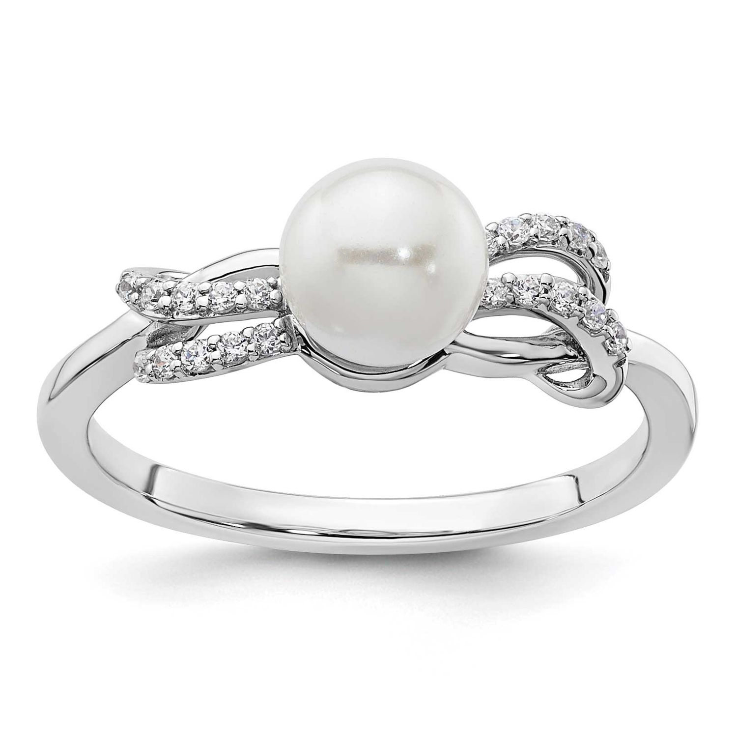 Polished Diamond and Pearl Fashion Ring 14k White Gold, RM10189-009-WAA,