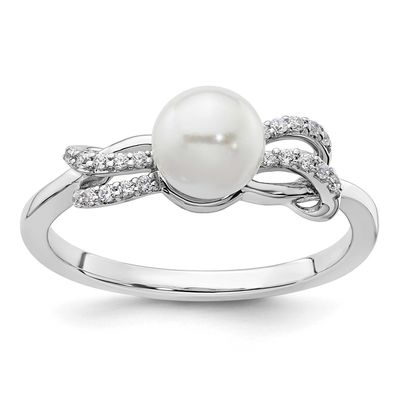 Polished Diamond and Pearl Fashion Ring 14k White Gold, RM10189-009-WAA,