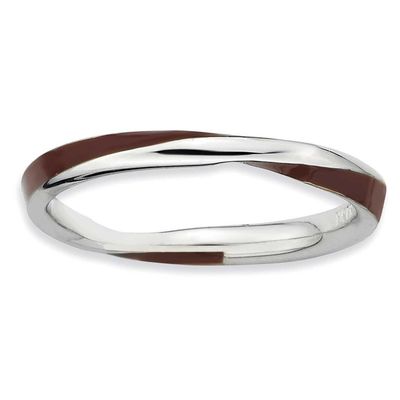 Twisted Brown Enameled Ring Sterling Silver, QSK564-7, 886774218519