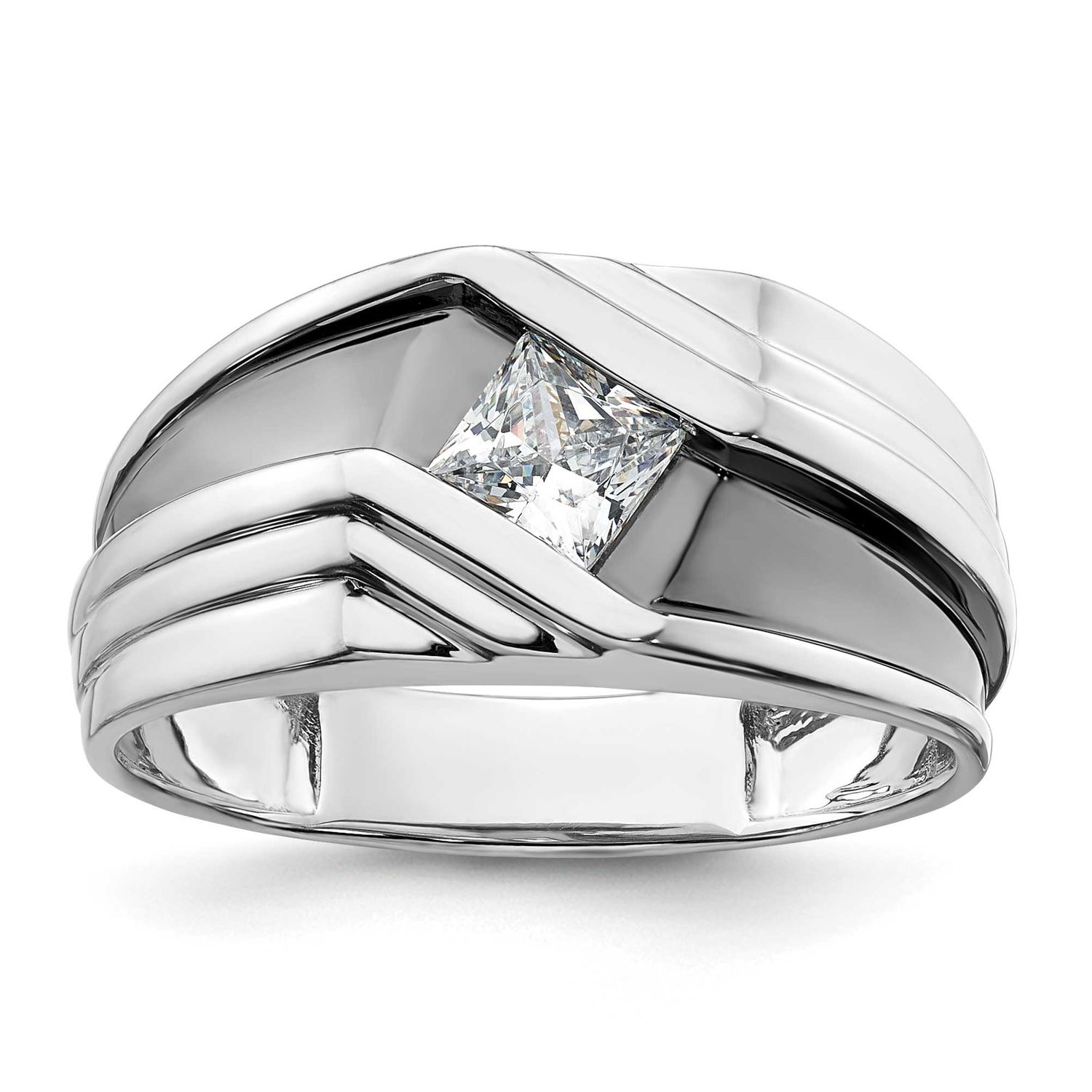 IBGoodman Men&#39;s Black Rhod Satin Princess Complete Lab Grown VS/SI Ring 14k White Gold, B220084-4WL