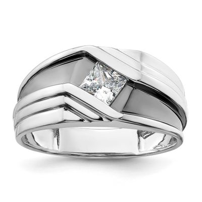 IBGoodman Men&#39;s Black Rhod Satin Princess Complete Lab Grown VS/SI Ring 14k White Gold, B220084-4WL