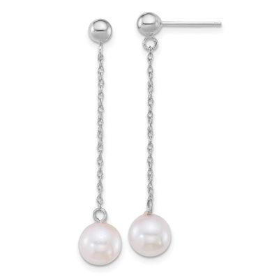6.5-7mm Round Akoya Saltwater Cultured Pearl Post Dangle Earrings 14k White Gold, XFW890E,