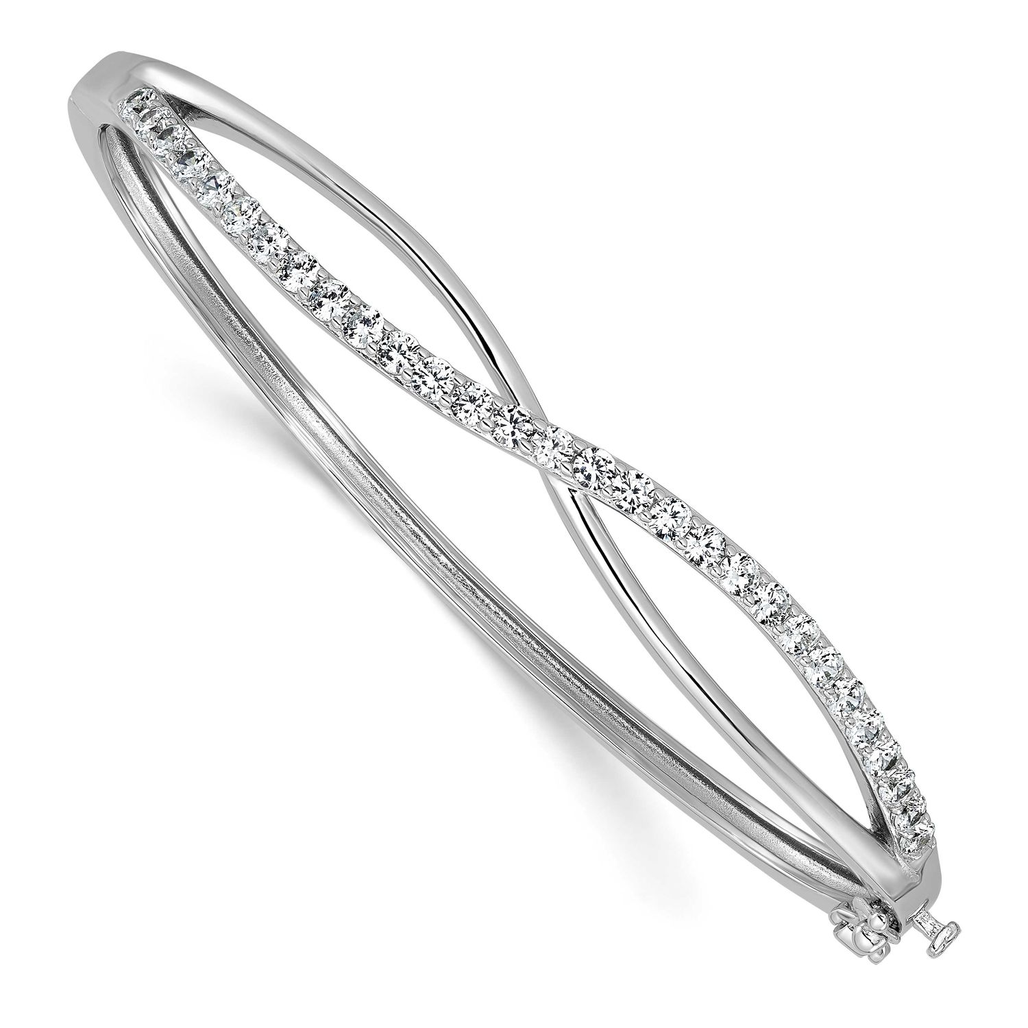 Cheryl M Polished CZ Infinity Hinged Bangle Sterling Silver Rhodium-plated, QCM1777, 196904278710