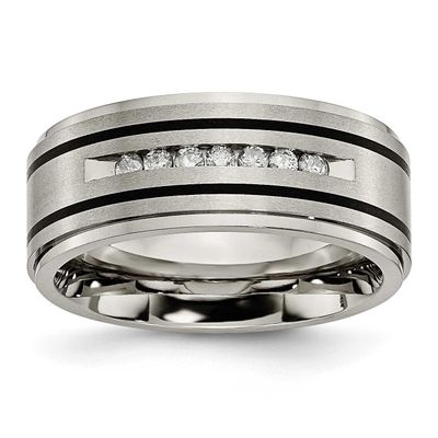 Polished and Enameled 1/4 Carat Diamond 9mm Band Titanium Brushed, TB437A-8.5, 883957517346