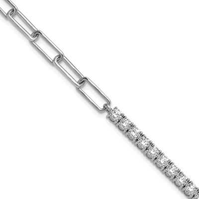 Lab Grown Diamond VS/SI FGH Half &amp; Half Paperclip 1 in ext. Bracelet 14k White Gold, BM10283-375-WL