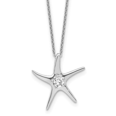 Cheryl M Polished CZ Starfish 16 Inch with 2 Inch Extension Necklace Sterling Silver Rhodium-plated