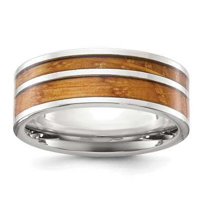 Wood Inlay 8mm Band Stainless Steel Polished, SR763-13, 196904256282
