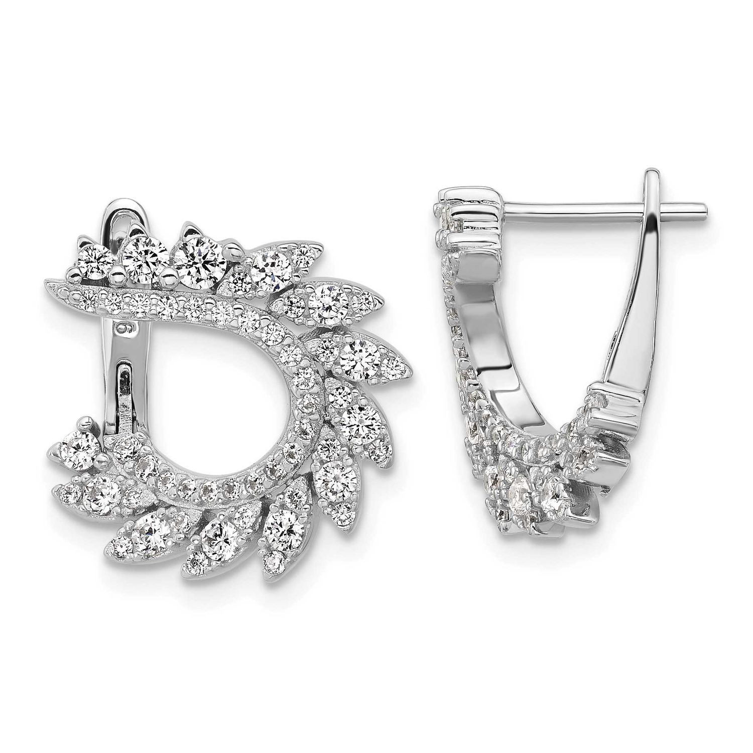 CZ 104 Stone Leaf Design Hinged Post Earrings Sterling Silver Rhodium-plated, QSH131, 196904346648