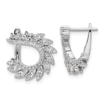 CZ 104 Stone Leaf Design Hinged Post Earrings Sterling Silver Rhodium-plated, QSH131, 196904346648