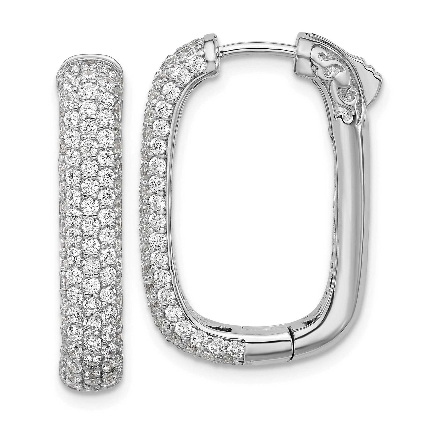 1.3mm CZ 198 Stone Rectangle Hinged Hoop Earrings Sterling Silver Rhodium-plated, QSH165, 196904314