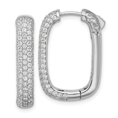 1.3mm CZ 198 Stone Rectangle Hinged Hoop Earrings Sterling Silver Rhodium-plated, QSH165, 196904314
