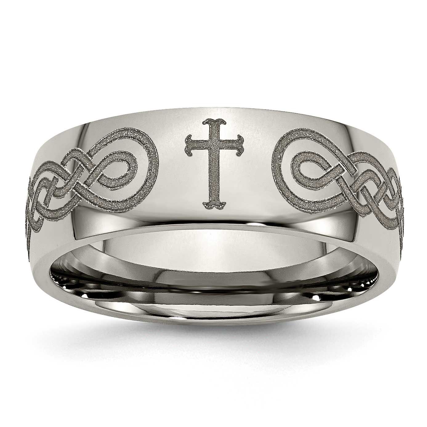 Cross Laser Design 8mm Band Titanium Polished, TB2P-7.5, 886774058061