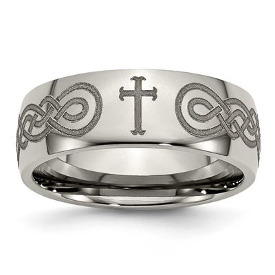 Cross Laser Design 8mm Band Titanium Polished, TB2P-7.5, 886774058061