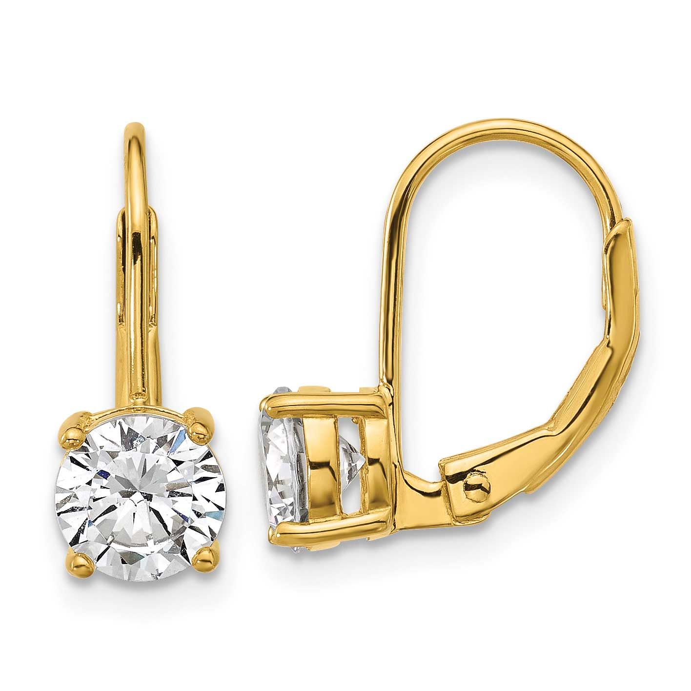 Gold-tone Flash-gold Plated 6mm CZ 2 Stone Leverback Earrings Sterling Silver, QSH139Y, 196904348611