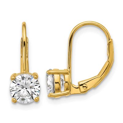 Gold-tone Flash-gold Plated 6mm CZ 2 Stone Leverback Earrings Sterling Silver, QSH139Y, 196904348611
