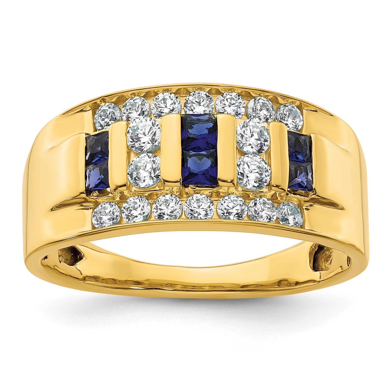 IBGoodman Men&#39;s Created Sapphire Complete Lab Grown VS/SI FGH Diamond Ring 14k Gold, B220044-4YCS/L