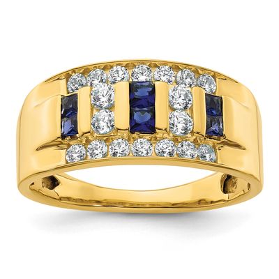 IBGoodman Men&#39;s Created Sapphire Complete Lab Grown VS/SI FGH Diamond Ring 14k Gold, B220044-4YCS/L
