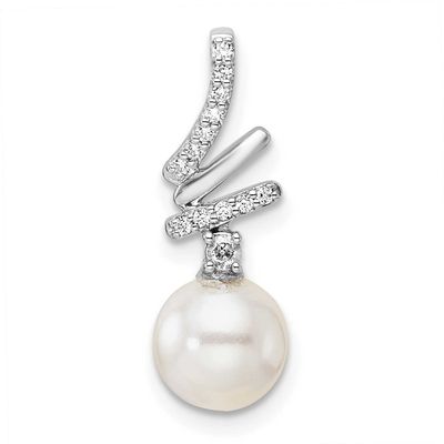 Polished Diamond and Pearl Chain Slide 14k White Gold, PM10193-009-WAA,