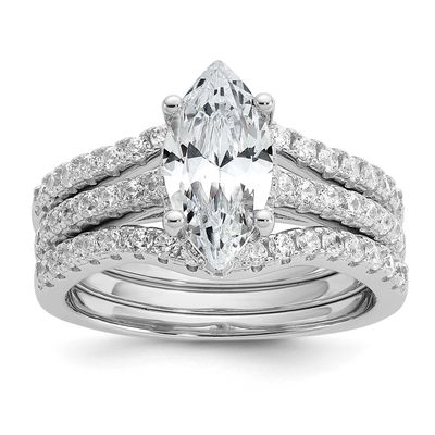 Cheryl M Polished Marquise CZ with Two Bands Ring Set Sterling Silver Rhodium-plated, QCM1741-9, 19