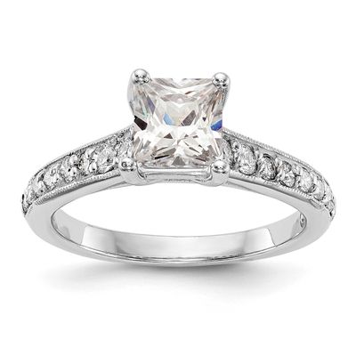 Holds 1 carat 5.5mm Princess Center 1/3 carat Diamond Semi-Mount Engagement Ring 14k White Gold, RM