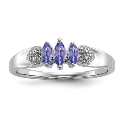 3 Stone Tanzanite and Diamond Ring Sterling Silver Rhodium-plated, QR6790TZ-8, 883957044842