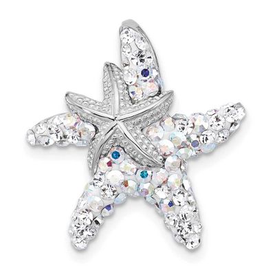 Polished White Crystal Starfish Pendant Chain Slide Sterling Silver Rhodium-plated, QP5900,