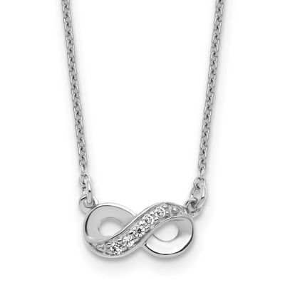 Cheryl M Polished CZ Infinity 16 Inch with 2 Inch Extension Necklace Sterling Silver Rhodium-plated