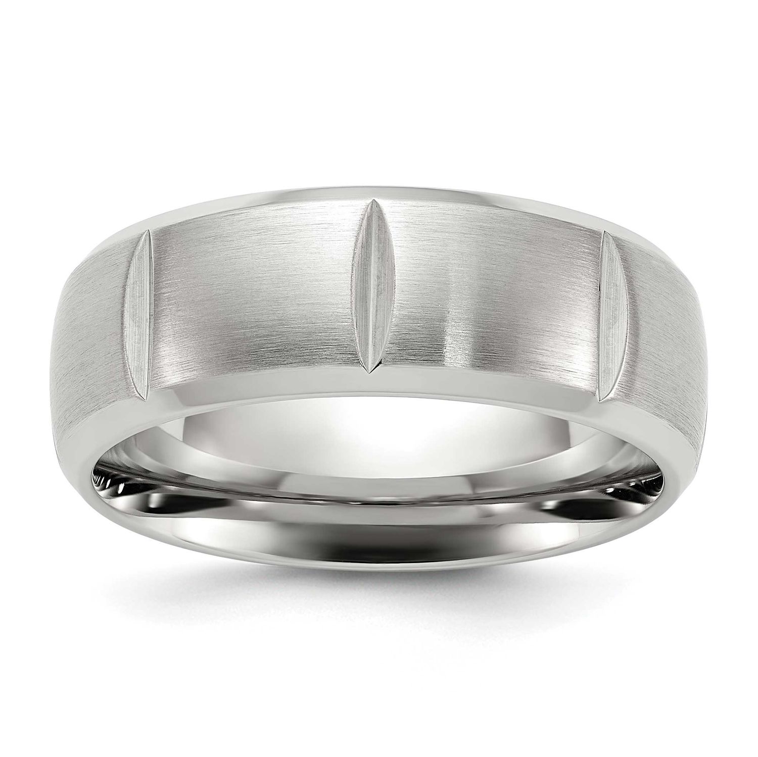 Grooved 8mm Band Titanium Brushed and Polished, TB532-13, 196904297629
