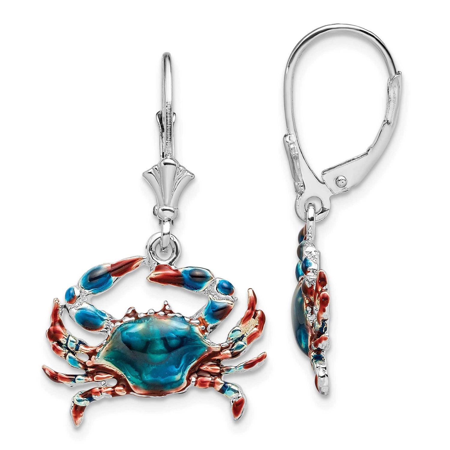 De-Ani Enameled Blue Crab Leverback Earrings Sterling Silver Rhodium-plated, QE15530, 637218177998