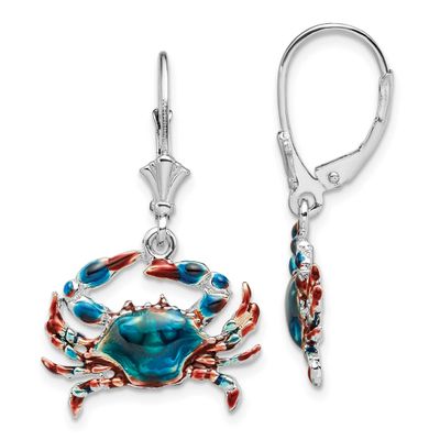 De-Ani Enameled Blue Crab Leverback Earrings Sterling Silver Rhodium-plated, QE15530, 637218177998