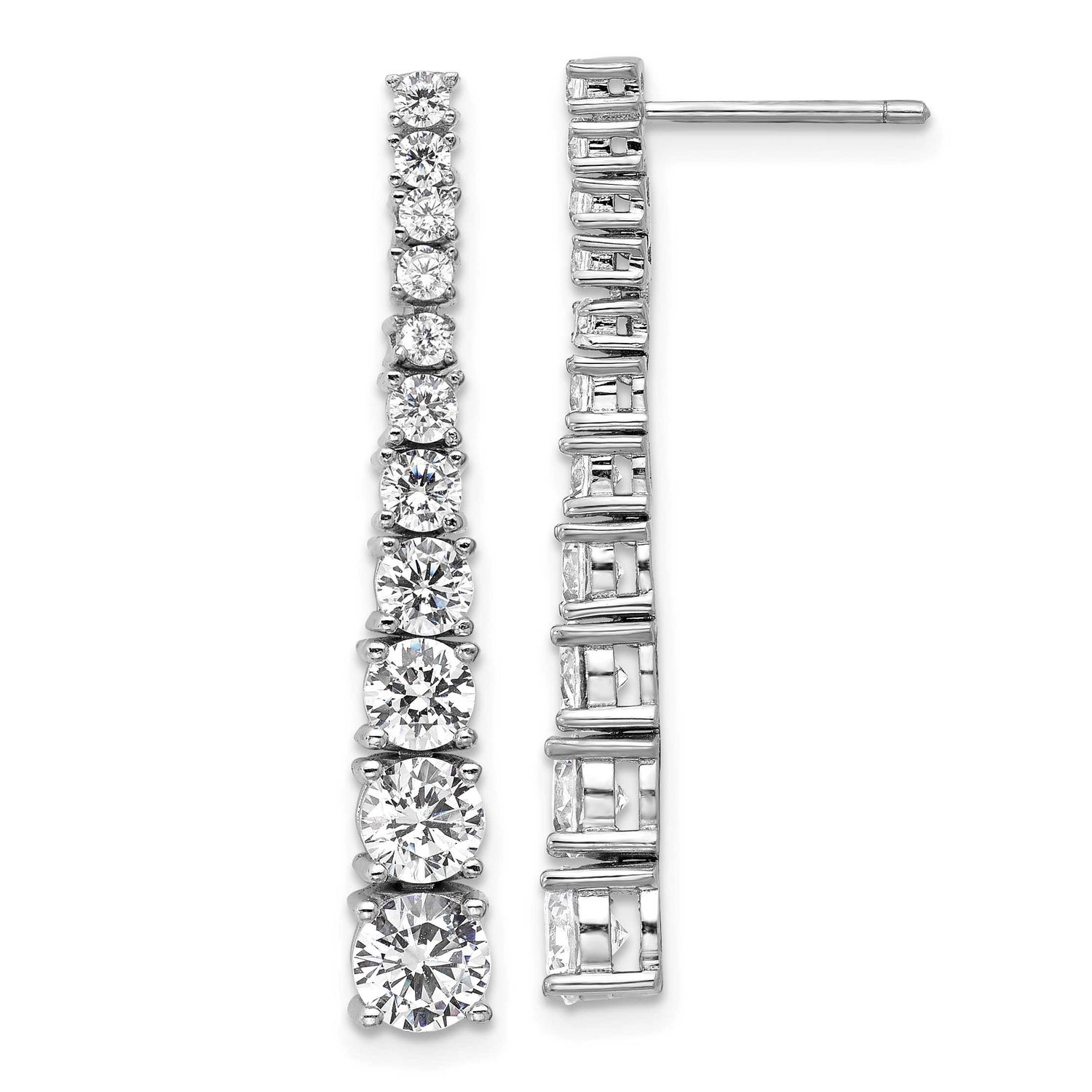 Cheryl M Polished Graduated CZ Post Dangle Earrings Sterling Silver Rhodium-plated, QCM1746, 196904