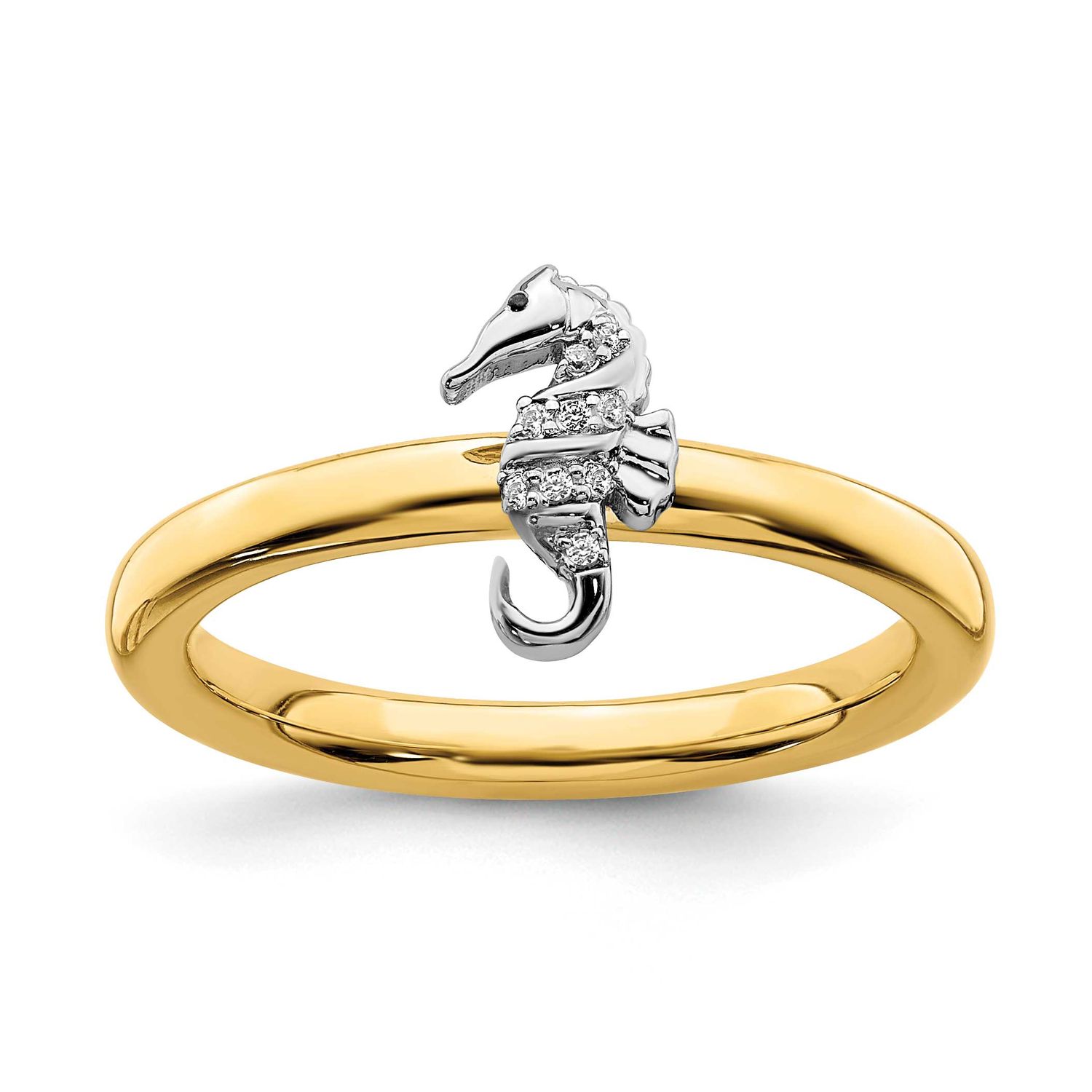 Gold-Tone Seahorse Diamond Ring Sterling Silver, QSK2160-7, 191101212994