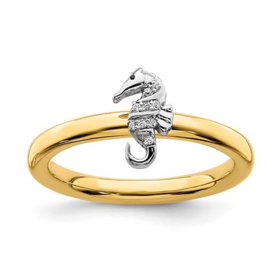 Gold-Tone Seahorse Diamond Ring Sterling Silver, QSK2160-7, 191101212994