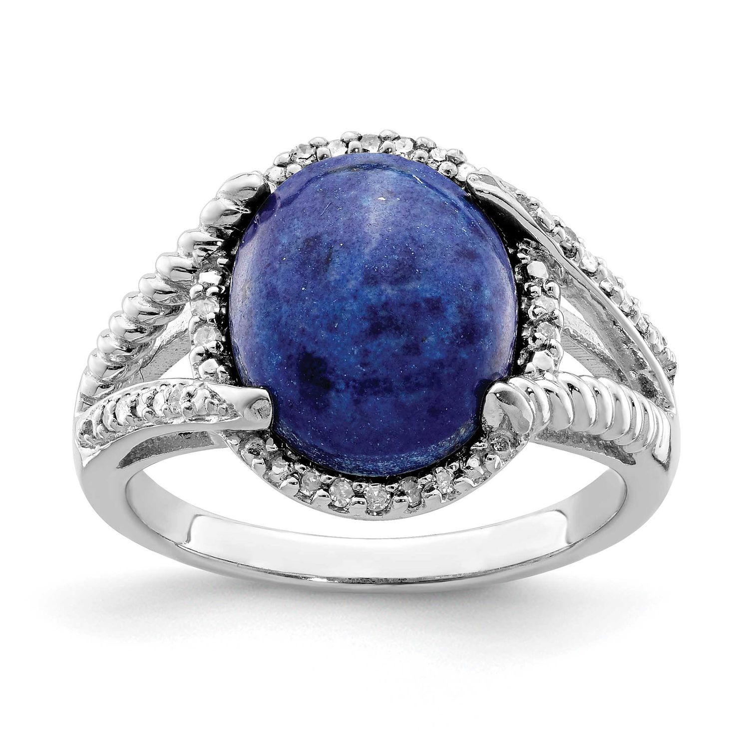 Lapis and Diamond Ring Sterling Silver Rhodium-plated, QR5593-6, 883957408187