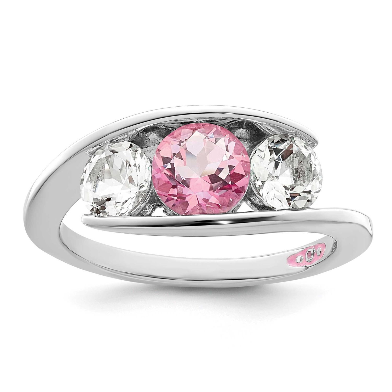 Survivor Collection White and Pink Topaz Journey Ring Sterling Silver Rhodium-plated, SV233SS-7, 88