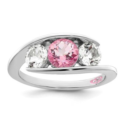 Survivor Collection White and Pink Topaz Journey Ring Sterling Silver Rhodium-plated, SV233SS-7, 88
