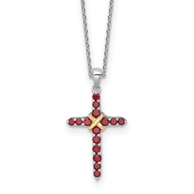 Shey Couture with 14k -X- Accent Round Garnet Cross 18 inch with 2 inch Extension Necklace Sterling