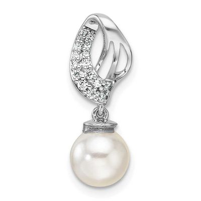 Polished Diamond and Pearl Chain Slide 14k White Gold, PM10181-010-WAA,