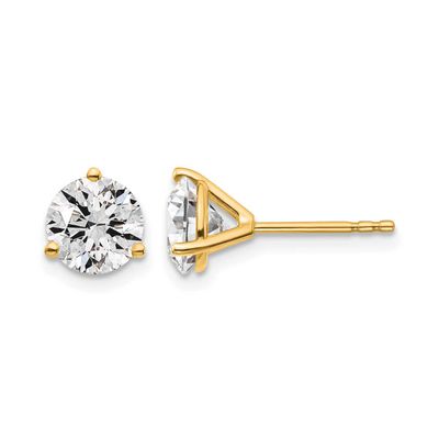 1 3/4 carat total weight Round VS/SI GH Lab Grown Diamond 3 Prong Stud Post Earrings 14k Gold, EM10