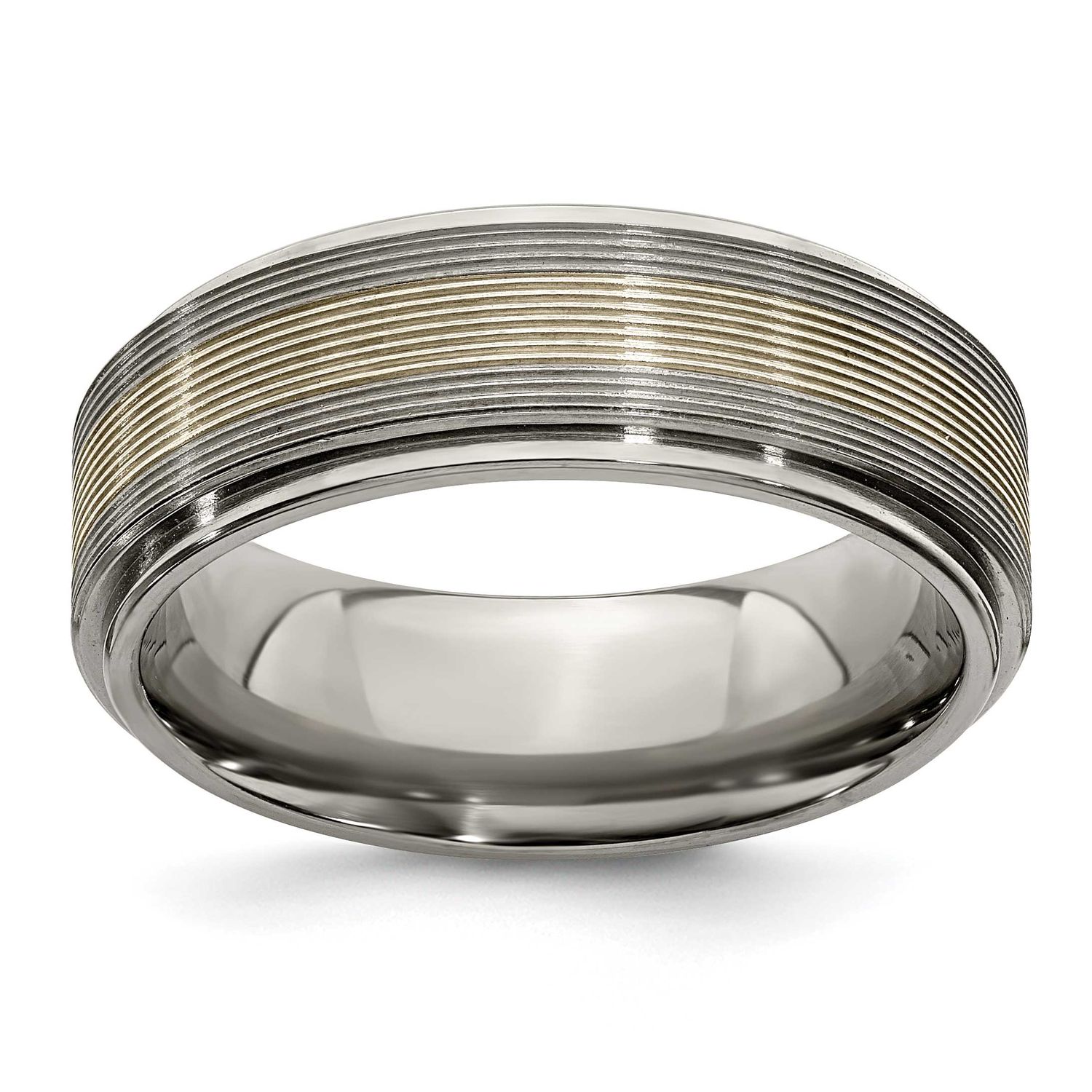 Edward Mirell Titanium Textured Lines 7.5mm Band 14k White Gold, EMR202-8, 886774319773