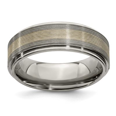 Edward Mirell Titanium Textured Lines 7.5mm Band 14k White Gold, EMR202-8, 886774319773