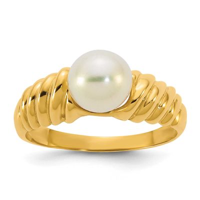 6-7mm White Round Freshwater Cultured Pearl Ring 14k Gold Polished, Y13956PL,
