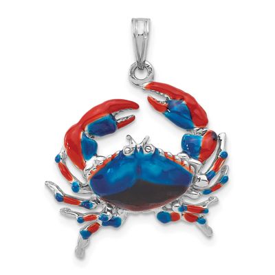 De-Ani Polished Enameled Blue Stone Crab Pendant Sterling Silver Rhodium-plated, QC10635, 637218152