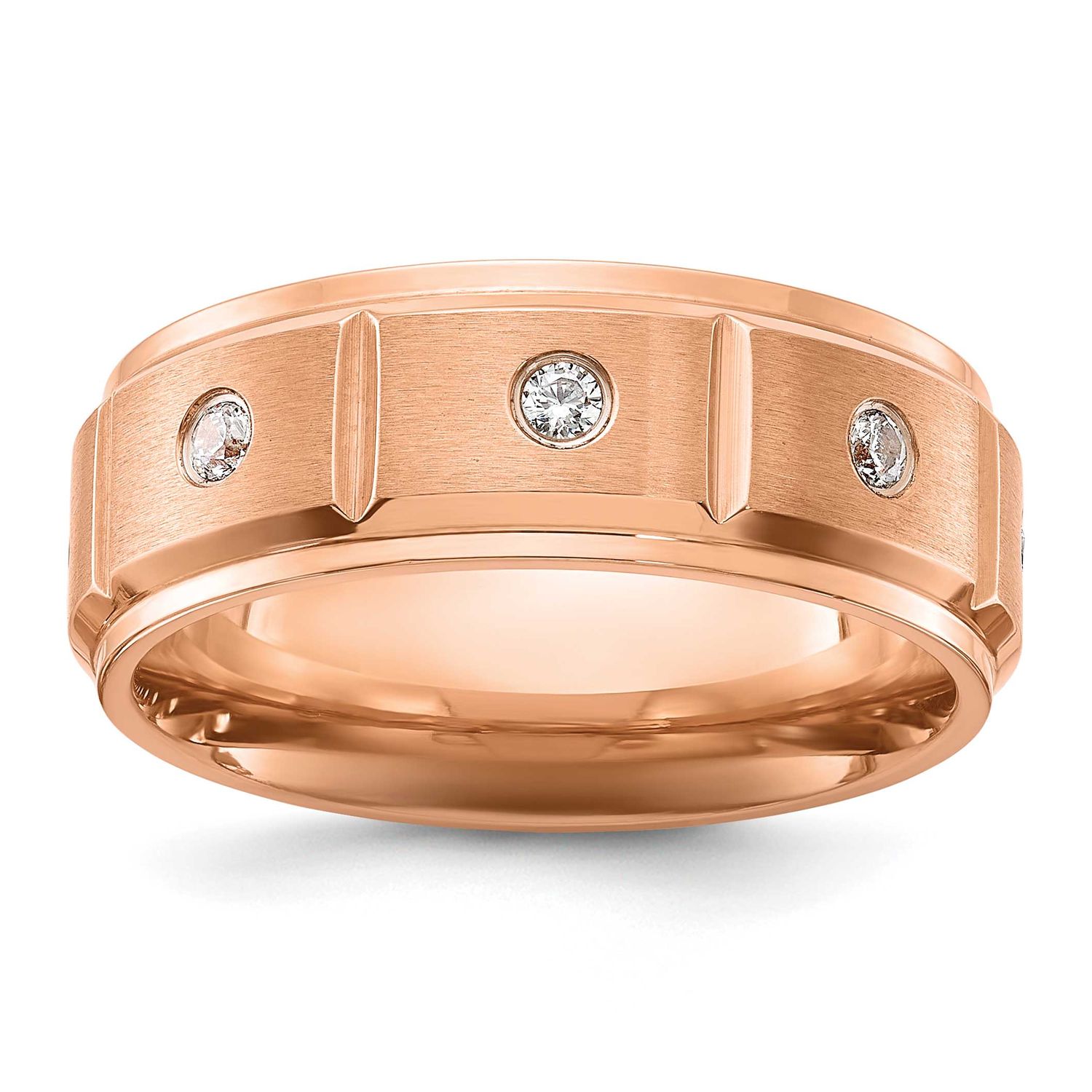 Polished Rose IP-plated with CZ 8mm Band Stainless Steel Brushed, SR739-10.5, 196904250730