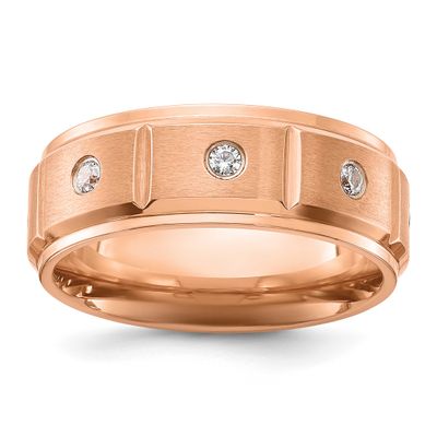 Polished Rose IP-plated with CZ 8mm Band Stainless Steel Brushed, SR739-10.5, 196904250730