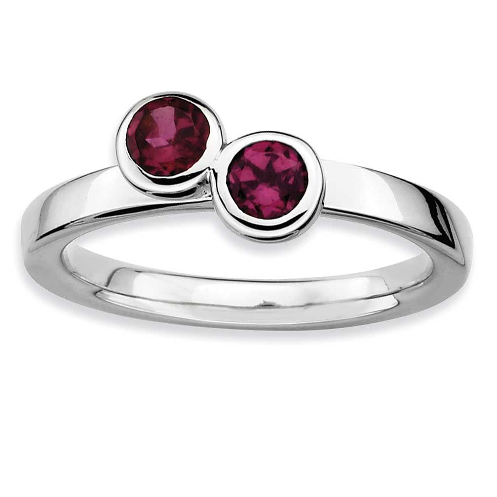 Dbl Round Rhodolite Garnet Ring Sterling Silver, QSK427-5, 886774003474